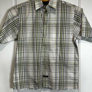 South Pole Y2K Short-sleeve Men's White and Green Plaid Shirt - 99% Cotton